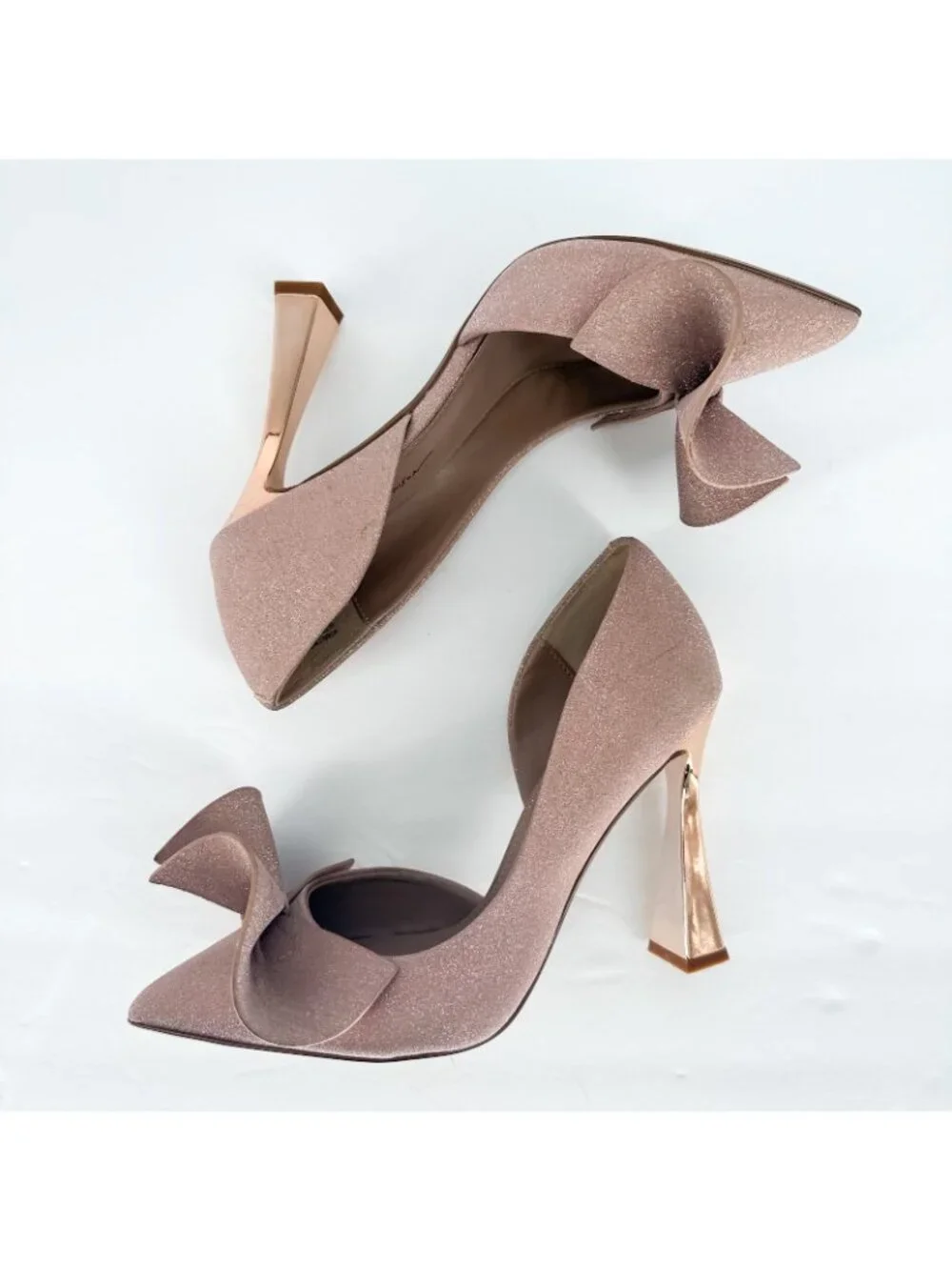 Betsey‎ Johnson Nobble Metallic Pumps Champagne Bow Heels Women’s 8.5 Stiletto - Picture 7 of 13